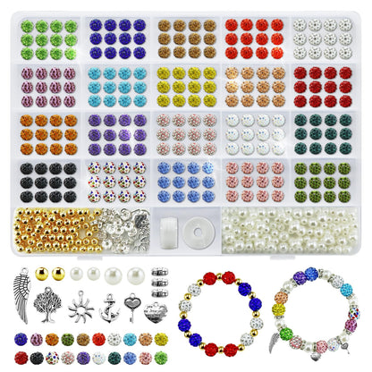 YETOOME 10mm Rhinestone Beads Set, 20 Colors Round Sparkle Crystal Clay Bead Kit with Charms, Sparkly Disco Ball Beads for Bracelets Necklaces Earrings Keychains DIY Crafting, 408 Pieces