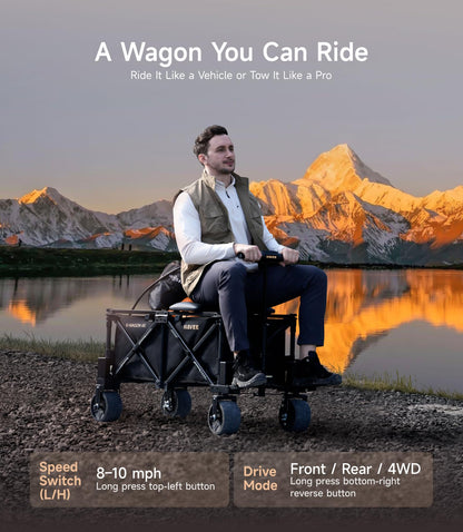 NAVEE 4X Electric Wagon Cart with Seat, 1300 lbs Static Load, 770 lbs Dynamic Load, 3000W Motor, 6.5" Wheels All-Terrain Heavy Duty Foldable Utility Cart for Shopping Camping Outdoor Film Production