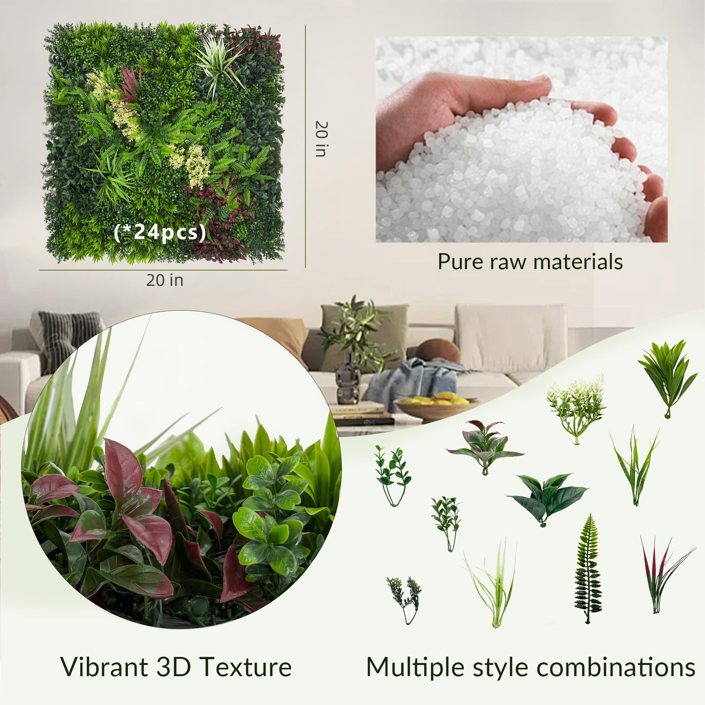 DOPGIB Artificial Grass Wall Boxwood Plant Panel: 20"x20"(24P) UV Resistant Green Leaves Faux for Interior Wall Backdrop,Garden and Indoor Outdoor Wall&Fence Covering Privacy，Party Wall Fence Decor