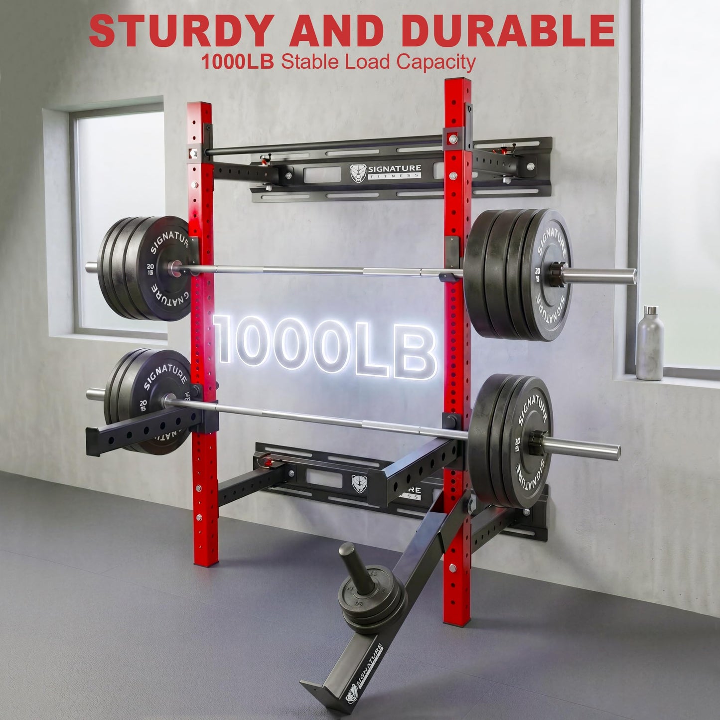 Fitvids Wall Mounted Power Rack Squat Stand, 1000 Pound Capacity 2“ x 2” for Home & Garage Gym with J-Hooks,Squat Lever Arm, Multiple Styles