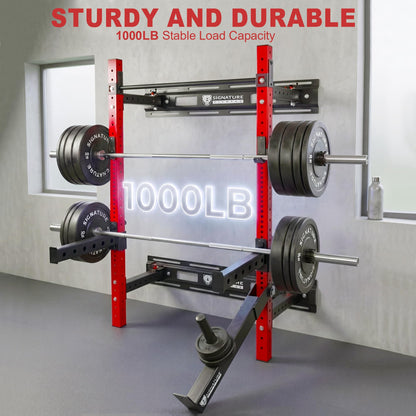 Fitvids Wall Mounted Power Rack Squat Stand, 1000 Pound Capacity 2“ x 2” for Home & Garage Gym with J-Hooks,Squat Lever Arm, Multiple Styles