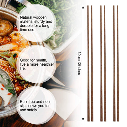 Patelai 10 Pairs Wooden Cooking Chopsticks Reusable 12 Inch Extra Long Chop Sticks Natural Chinese Style Chopsticks for Noodles, Frying, Hot Pot, Cooking