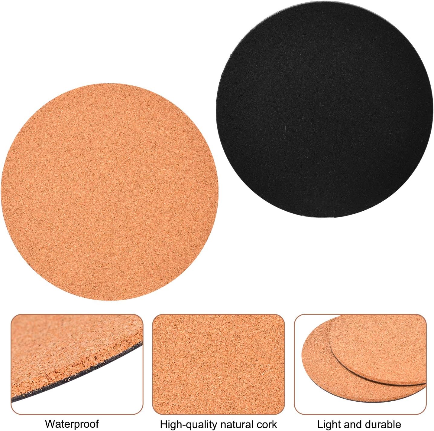 6" Cork Coasters, Round Cork & Plastic Plant Saucers for Gardening, Absorbent Cork Mat for Drinks, Set of 2