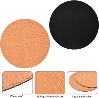 6" Cork Coasters, Round Cork & Plastic Plant Saucers for Gardening, Absorbent Cork Mat for Drinks, Set of 2