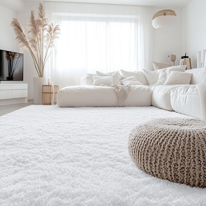 OLANLY 6x6 Area Rug - Soft Fluffy Shaggy Design for Living Room & Bedroom | Machine Washable White Carpet