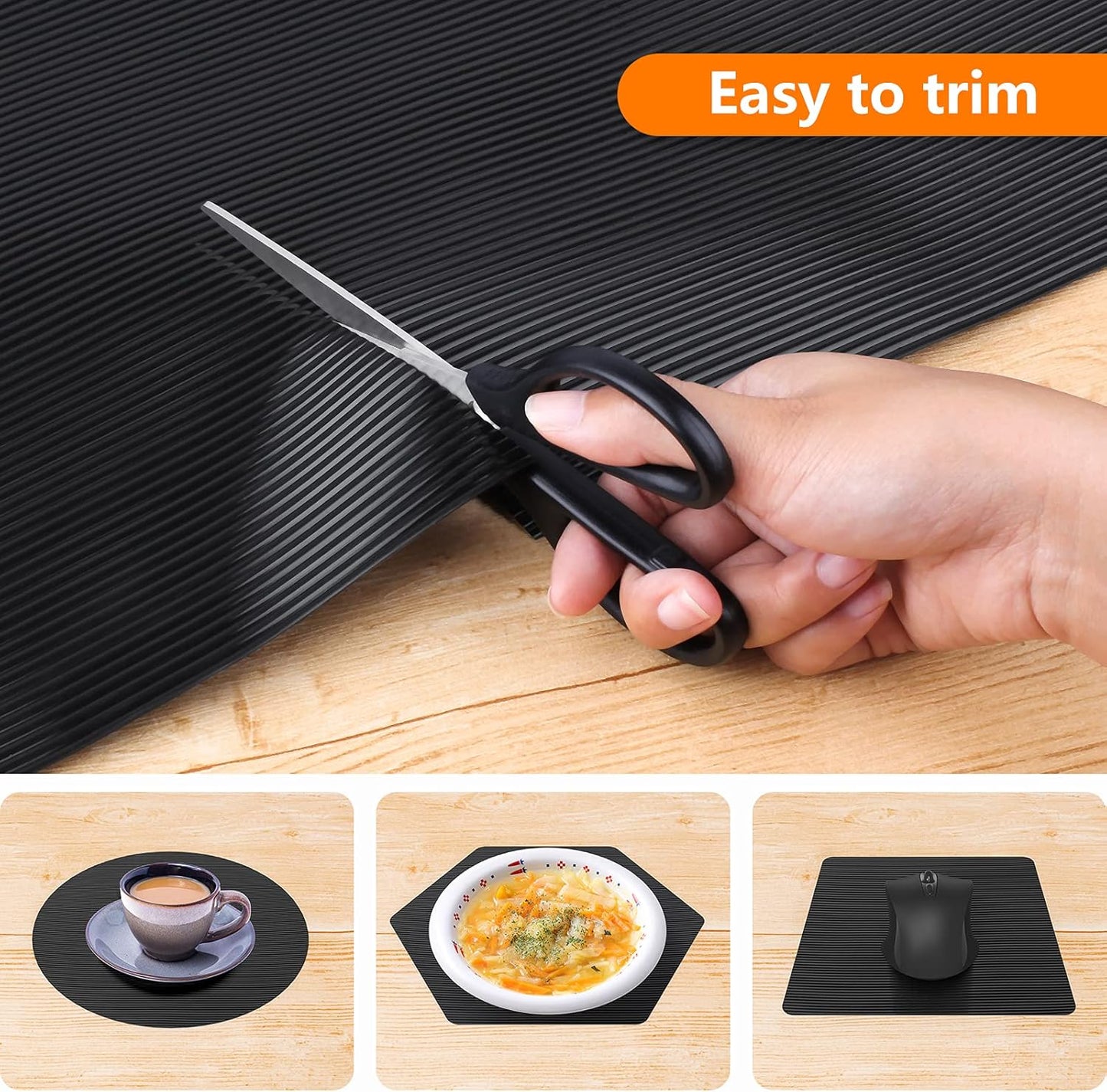 Black Shelf Liners for Kitchen Cabinets - Non-Adhesive Waterproof Washable Drawer Mat Liner for Bathroom and Pantry