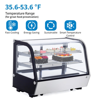 Display Refrigerator, 4.2 cu. ft. 160 Liter Commercial Cake Display Refrigerator with LED Lights, Air Cooling and Auto Defrost, Countertop Refrigerator for Bakeries, Cafes and Restaurants, Black