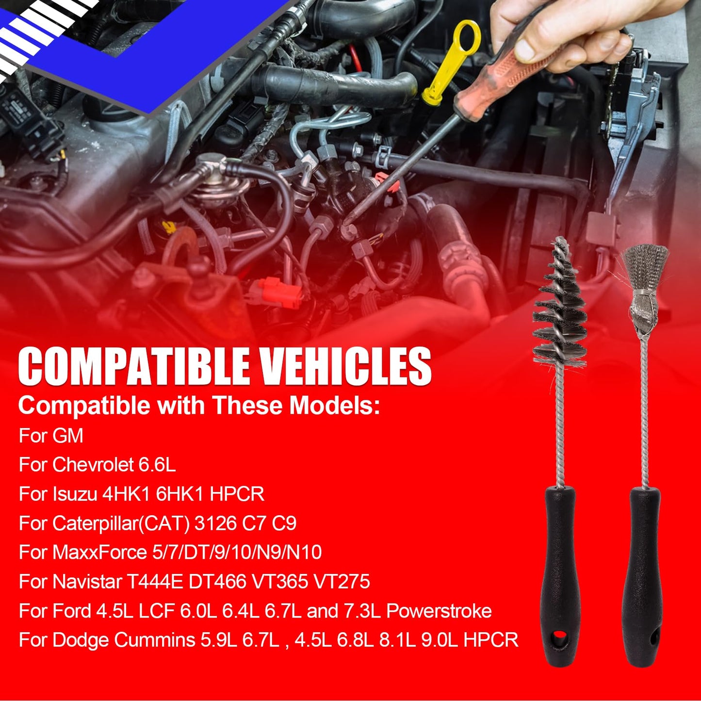 SMMS 2PCS Injector Sleeve Cup Bore Seat Cleaning Brush Kit for Ford Powerstroke 7.3L 6.0L 6.4L 6.7L 1994-2018, Caterpillar(CAT) 3126 C7 C9 Navistar, Replaces OE AP0084 AP0085 3252