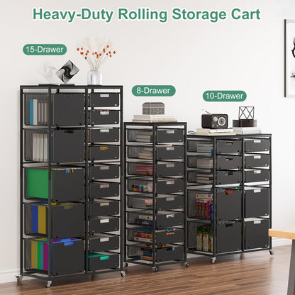 EasyPAG Rolling Storage Cart With 15 Drawers, Metal Craft Organizers And Storage Cart With Wood Tabletop, 30 Lbs Capacity Per Drawer For Home Office Classroom And Dorm, Black