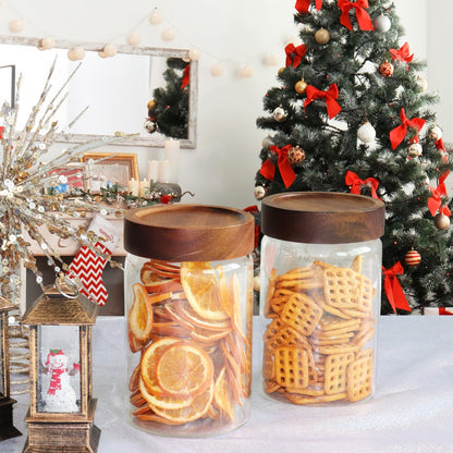 Patoper 30oz Glass Coffee Jars with Airtight Wood Screw Lid Herb Spice Jar Round Storage Canister with Wooden Lid Clear Glass Food Jar for Pantry Sugar Tea Coffee Bean Spice Nuts Cookies Bath Salts