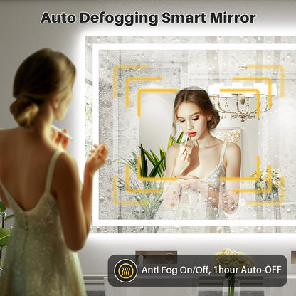 Briivue 72x32 Inch LED Bathroom Mirror with Lights, Backlit & Front Lit, Anti-Fog Lighted Bathroom Vanity Mirror for Wall, Memory Function, Dimmable, HD Tempered Glass, Shatter-Proof