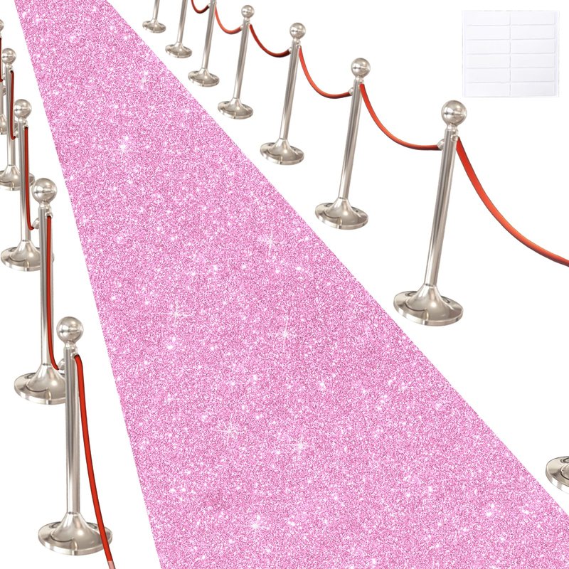 Glitter Carpet Runner for Party -200 GSM Thickness Non-Woven Fabric Runner Rug with Adhesive Tape, Hollywood Carpet for Event, Aisle Runner for Wedding Ceremony (Glitter Pink, 2.6FTx15FT)