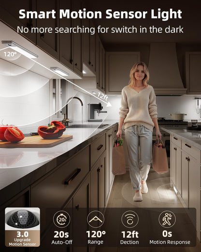 EZVALO 5-Pack Under Cabinet Lighting, 2400mAh Rechargeable Motion Sensor Light, 10inch Magnetic Closet Lights with Dimmable & 3 Color Temps, Wireless Motion Activated Lights with Remote for Kitchen