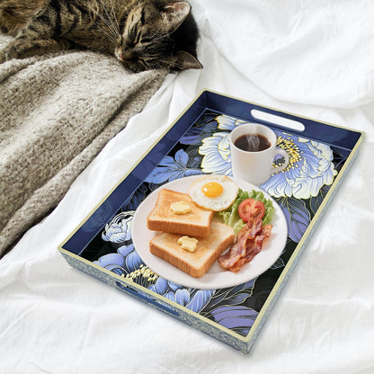 PDUHKO Serving Tray with Handles, 15.7 * 11.8 inches, Plastic Ottoman Tray with Exquisite Paintings, Trays for Coffee Table