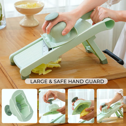 5-in-1 Adjustable Mandoline Slicer Stainless Steel Blades & Safety Hand Guard, Safe Mandolin for Kitchen, Non-slip Julienne Slicer Cutter, Vegetable Chopper for Onion, Potato Cucumber Carrot