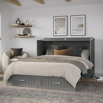 AFI, Aspen Mid-Century Modern Queen Solid Wood Murphy Bed Chest with Mattress in Grey