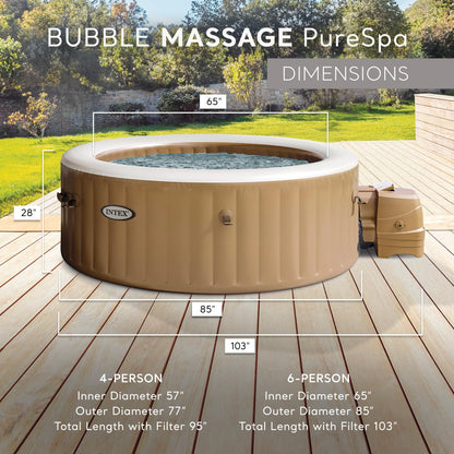 Intex PureSpa 6 Person Bubble Massage Inflatable Hot Tub Spa Set, Sahara Tan - Portable Outdoor Spa Plus Water Heater Pump, Foam Cover, Dispenser Ball