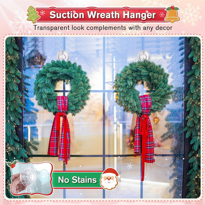VIS'V Wreath Hanger - Heavy Duty Suction Cup Hooks | 22 LB Capacity, Removable & Reusable, Clear, 2 Pcs