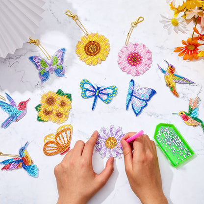 Junkin 24 Pcs Diamond Art Keychains 5D Double Side Diamond Painting Keychains Kit Hanging Full Drill Diamonds Pendants for Beginner Adult DIY Crafts Home Party Decor