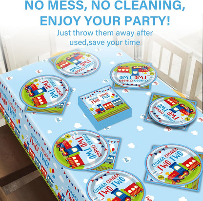 24 Set 2nd Qyeahkj Guests Chugga Chugga Two Two Birthday Party Paper Plates Napkins Tablecloth Supplies Train