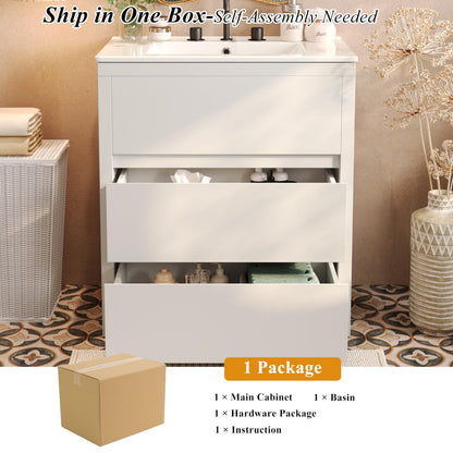 Christopher Knight Home Polla 30" Bathroom Vanity with Ceramic Sink, Wooden Bathroom Vanity Organizer, Soft Closing Door Bathroom Vanity Cabinet, Freestanding Pedestal Sink Storage Cabinet, White