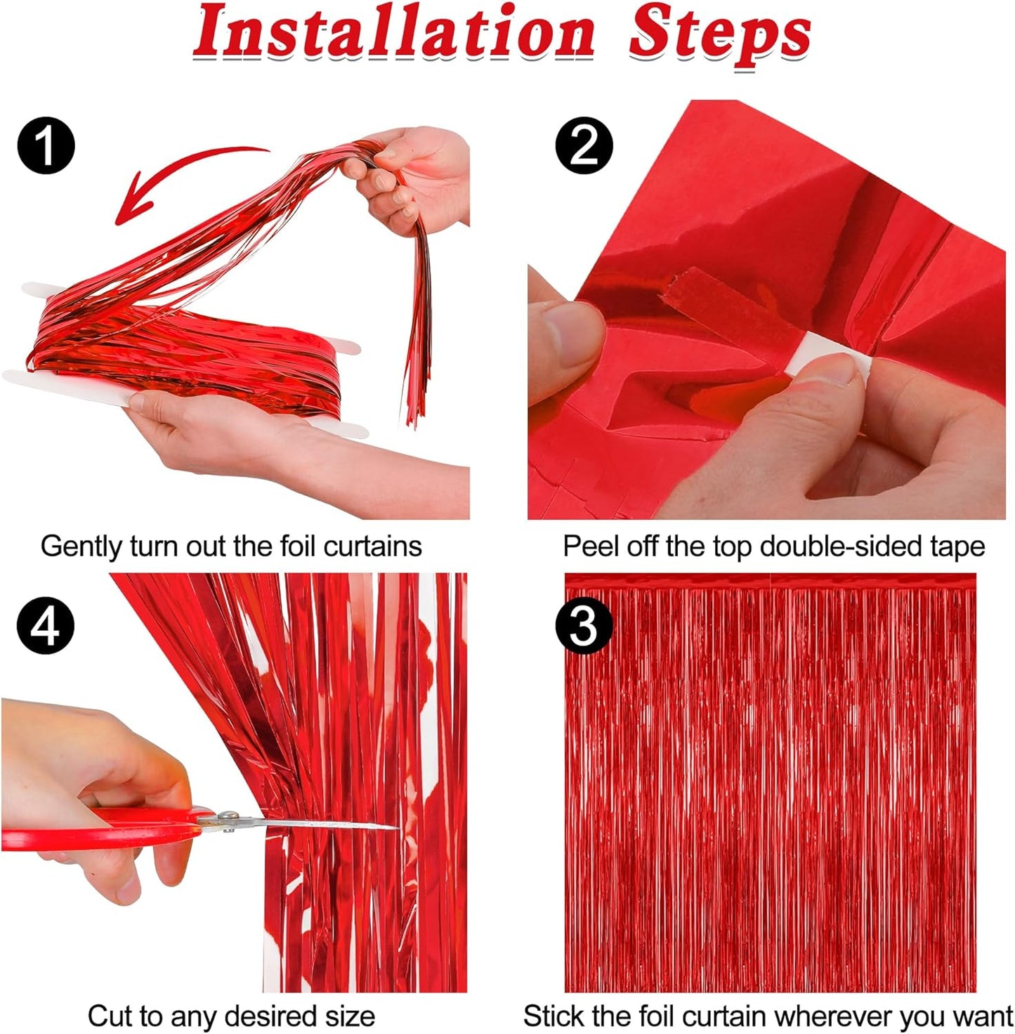 Red Backdrop by Party Essentials - 8 Pack Metallic Foil Fringe Curtains | 3.28 FT x 7.05 FT for Photo Booths & Parties