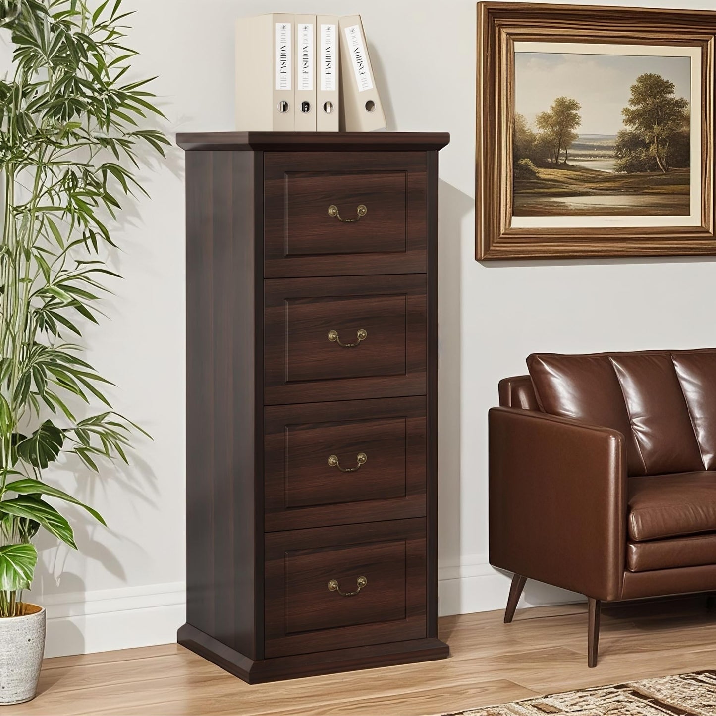 Tribesigns 4-Drawer File Cabinet, Vertical Wood Filing Cabinet for A4/Letter/Legal Size, Tall File Storage Printer Stand with Hanging Rails for Home Office, Classic Dark Walnut Finish