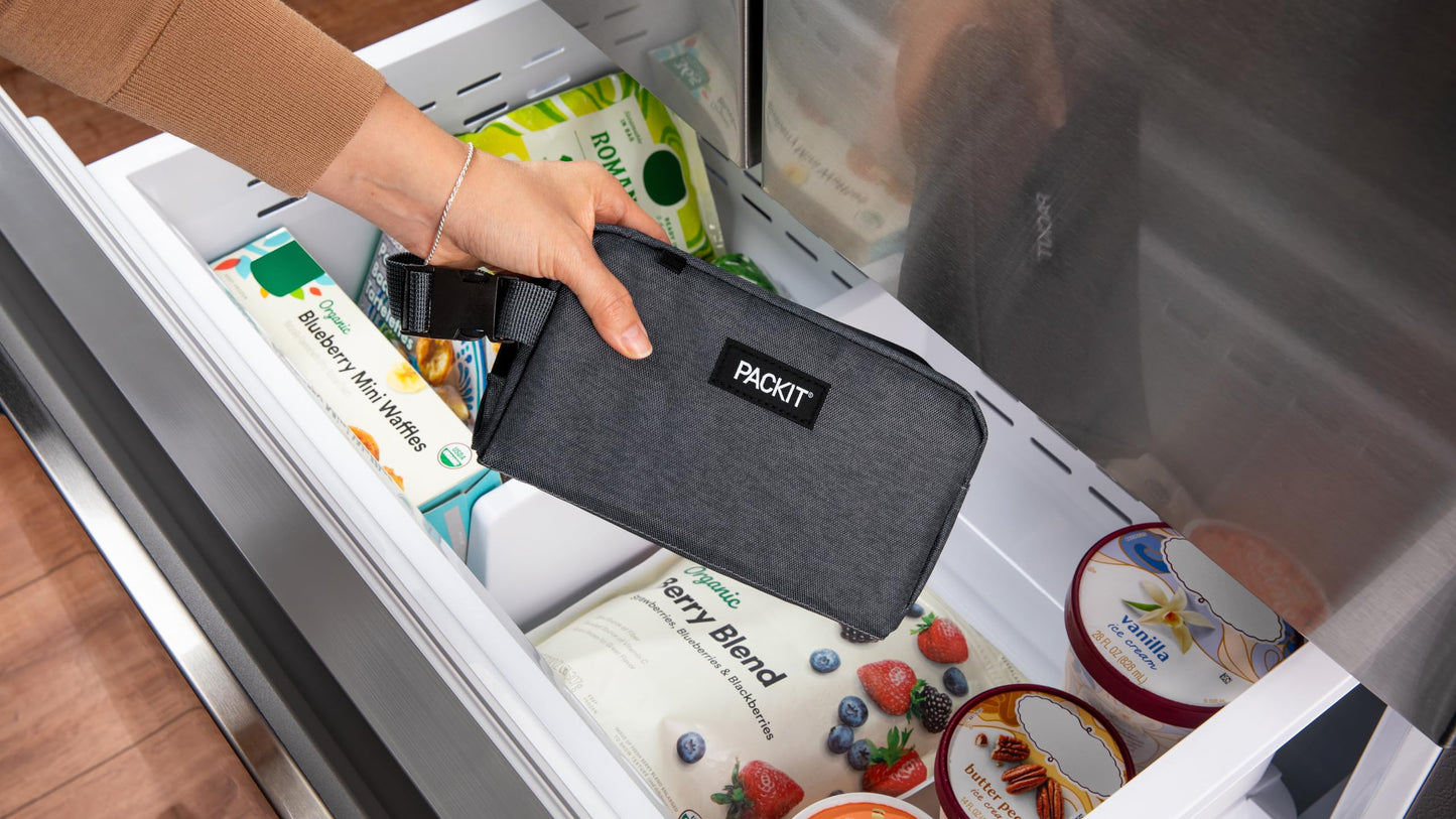 PackIt® Freezable Snack Box, Checked Out, Built with ECOFREEZE Technology, Collapsible, Reusable, Zip Closure with Buckle Handle, Designed For Work Snacks, Fresh Snacks On the Go, Adults, and All Ages
