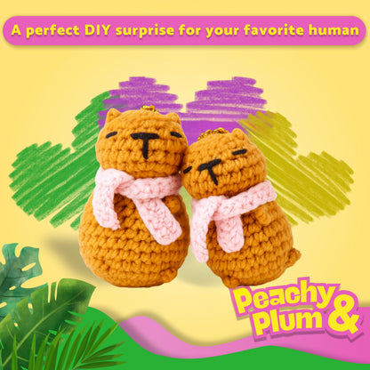 Berstuk Peachy & Plum – Snuggly Capybara Crochet Kit for Beginners – Easy Amigurumi Animal Kit with Yarn, Hook, Keychains & Step-by-Step Tutorials – Adorable DIY Gift for Teens & Adults