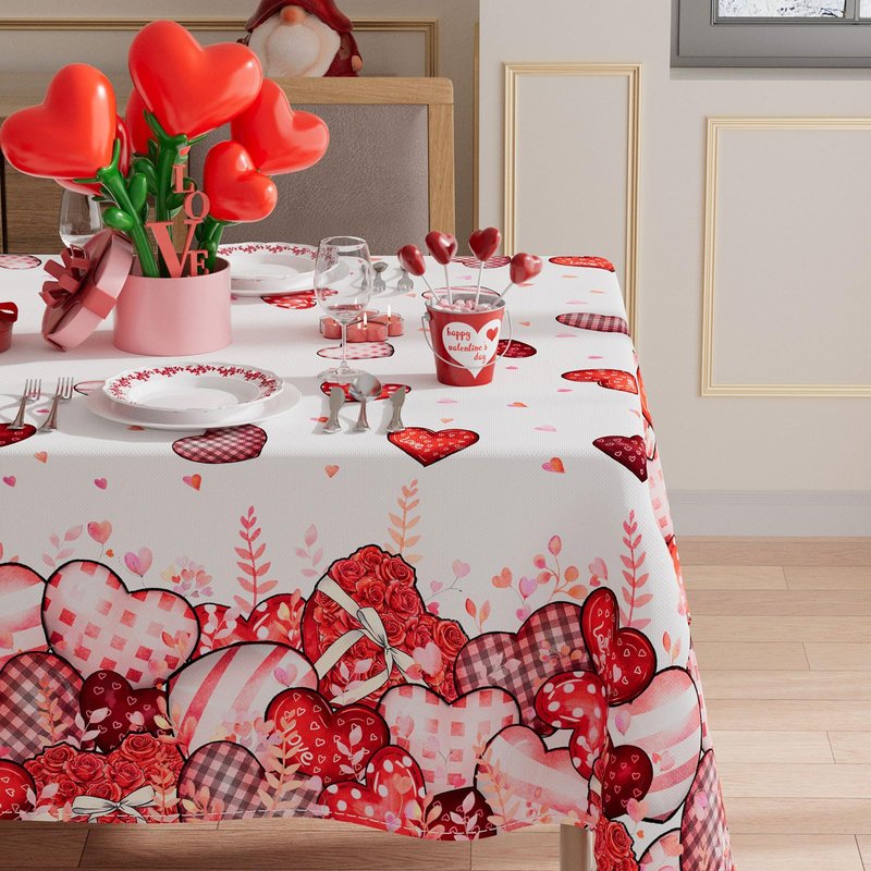 XCHI Love Hearts Valentine's Day Tablecloth Rectangle Table Cloth Washable Table Covers for Indoor Dining Home Party Decorations 60x84 Inch