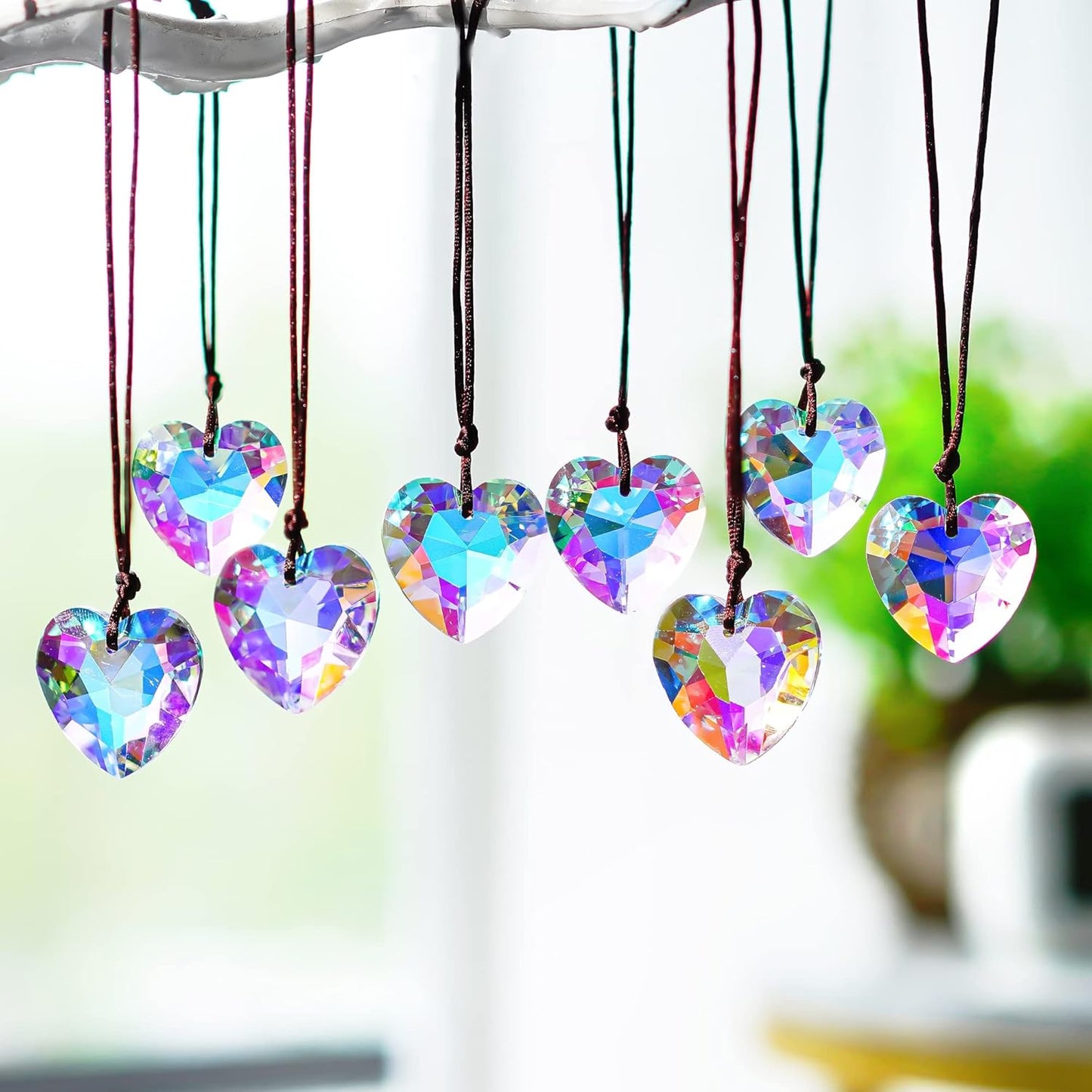 12pcs 27mm Colorful Crystal Heart Prism Suncatcher, Heart Prism Chandelier Drop Parts Window Sun Catcher Crystals