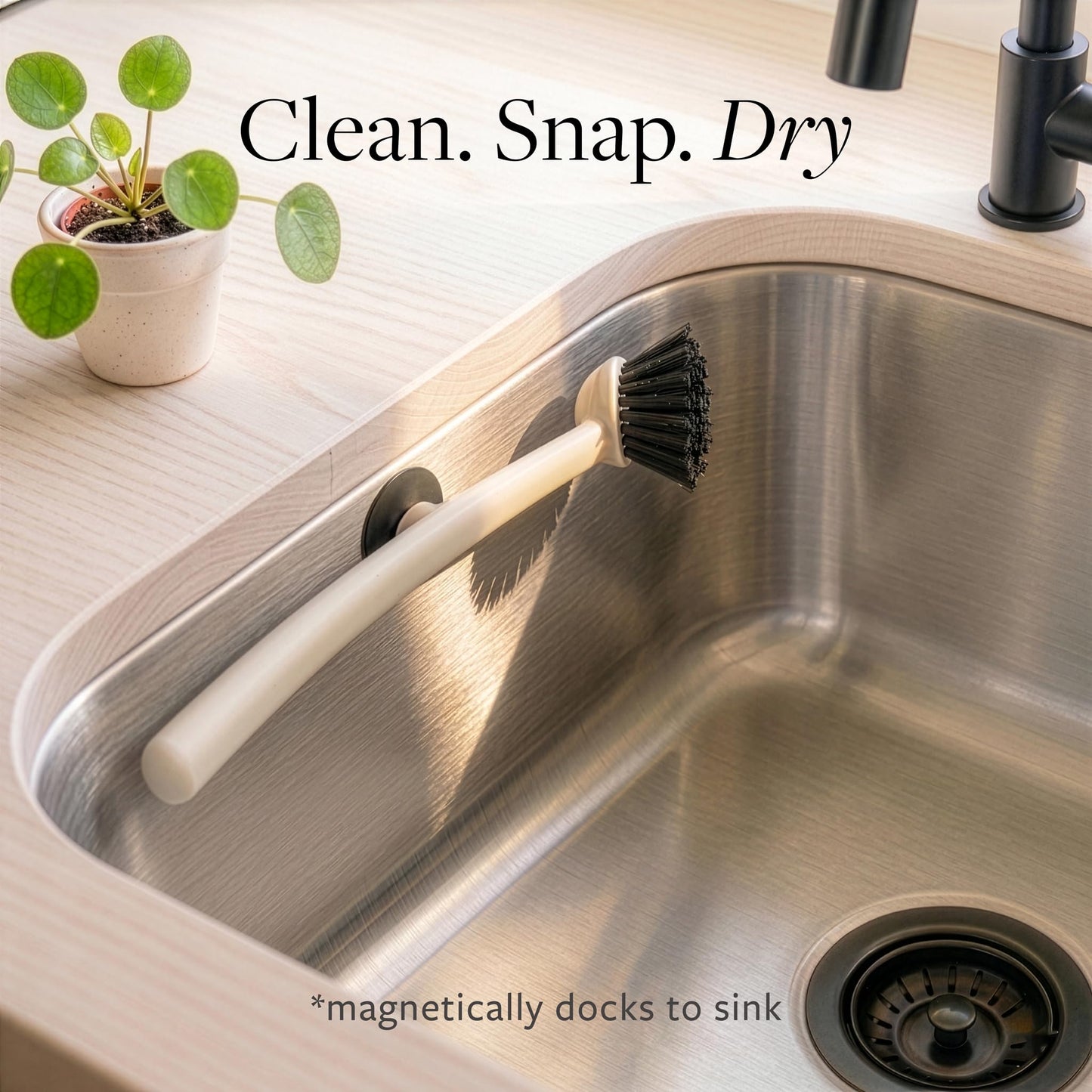 Earth & Mango Magnetic Dish Brush & Scraper, Snaps to Sink, Non-Scratch, Dishwasher Safe, Dish Scrubber – Warm Sand Beige