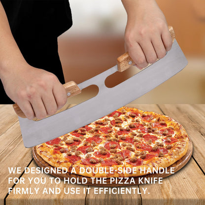 2 Pack Pizza Cutter Rocker with Wood Handles & Protective PP Cover, 14" 430 Stainless Steel Pizza Slicer Wheel, Big Pizza Knife Cutters Kitchen Tool (14 inch)