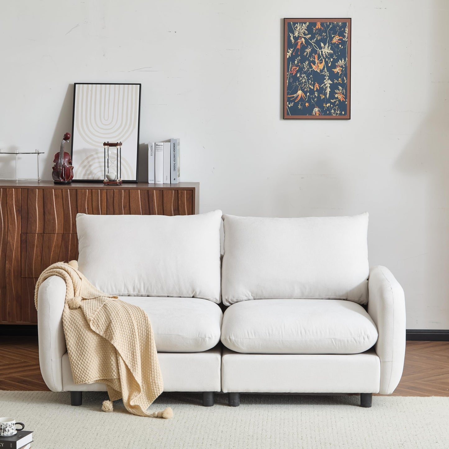 Christopher Knight Home Bricez 69" Loveseat, Upholstered Sofa, Modular Couch, Oversized Loveseat, Spacious Seating Sofa Couch, Comfort Sectional Corner Wooden Chair for Living Room Home Office, White