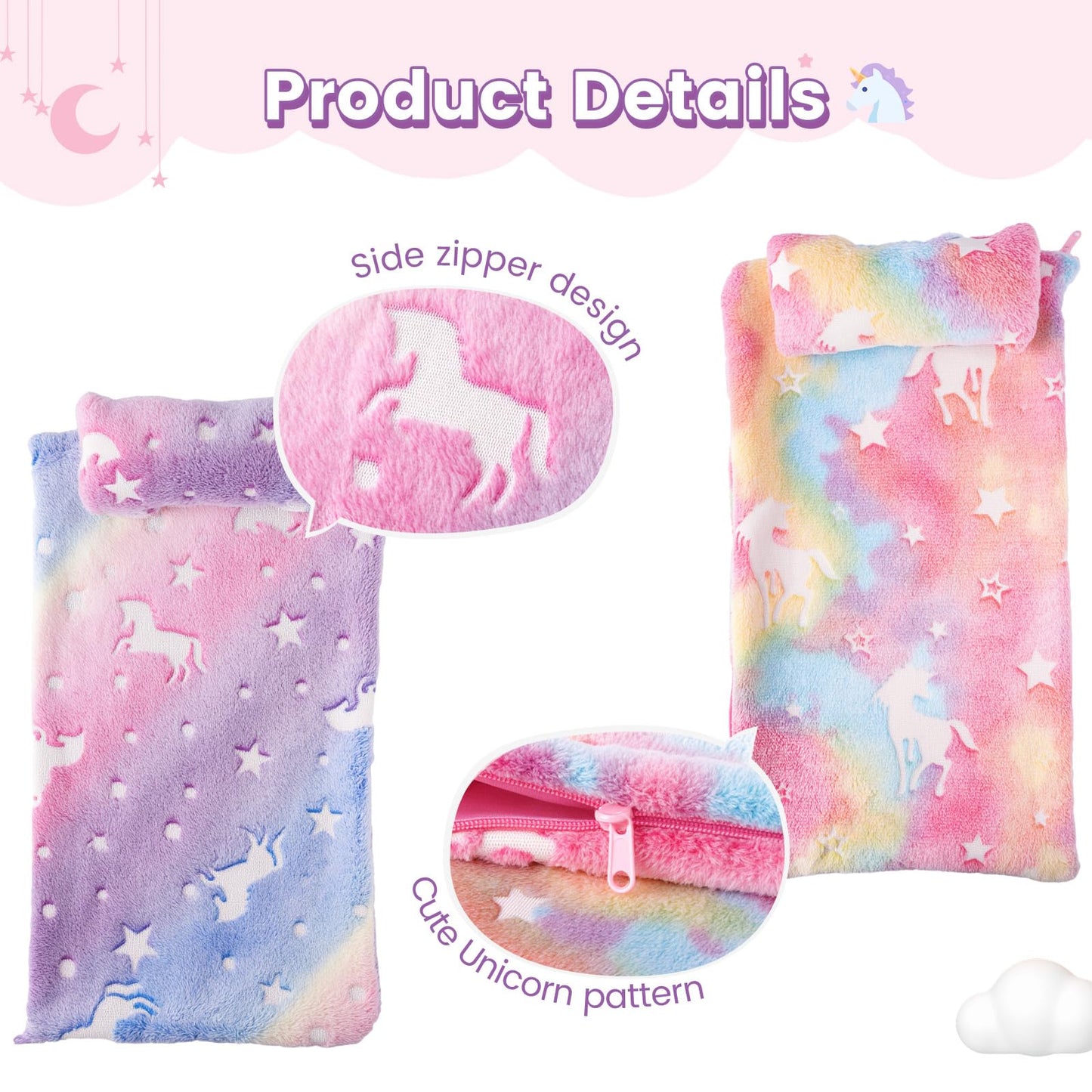 BABESIDE 2 Pcs Reborn Baby Doll Bedding Set for 12-17 Inch Dolls, Cute Animal & Star Pattern Doll Blanket and Pillow Set, Soft Bedding for Pretend Play and Dollhouse Accessories