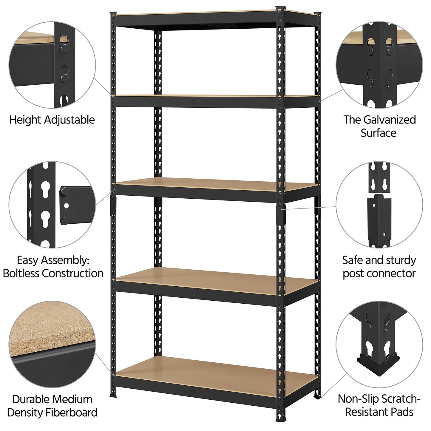 Yaheetech Standing Shelf Units 5 Tier Shelving Unit, 3 Pack Adjustable Garage Shelving Metal Shelving Unit Utility Rack Heavy Duty Industrial Shelving, 35.5″ L × 17.5″ W × 72″ H - Black