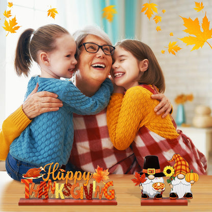 Blosssound 6 Pcs Fall Table Decorations Wooden Thanksgiving Table Signs Hello Fall Truck Gnomes Pumpkin Sunflower Centerpieces for Autumn Harvest Happy Thanksgiving Party Decor Supplies Gifts