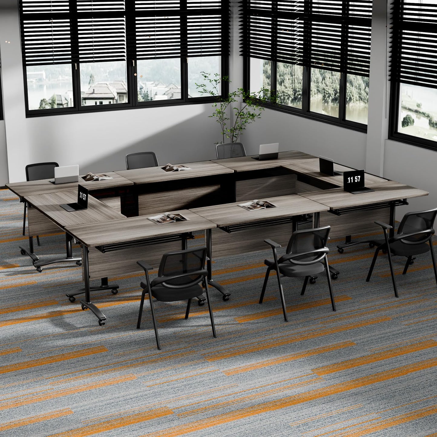 CUFEFi Folding Conference Table,Flip-Top Conference Room Table with Wheels,Waterproof Desktop,Free Combination Arrangement Modular Seminar Training Table for Office Meeting Room (10, Elm, L47.2in)