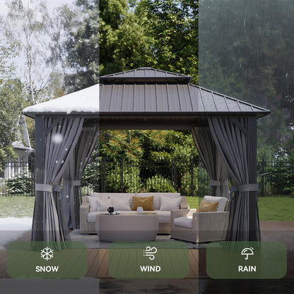 Aoxun 12Ft X 12Ft Hardtop Gazebo, Aluminum Metal Outdoor Gazebo with Breathable Netting and Curtains, Galvanized Steel Double Top, Permanent Patio Pavilion for Backyard, Wedding, Party