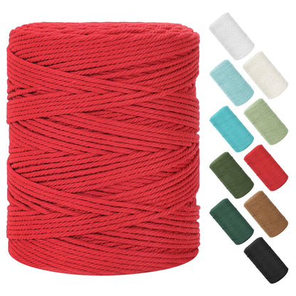 Macrame Cord 4mm x 380Yards (1140Feet), Natural Cotton Macrame Rope - 4 Strands Twisted Macrame Cotton Cord for Wall Hanging, Plant Hangers, Crafts, Gift Wrapping and Wedding Decorations, Red