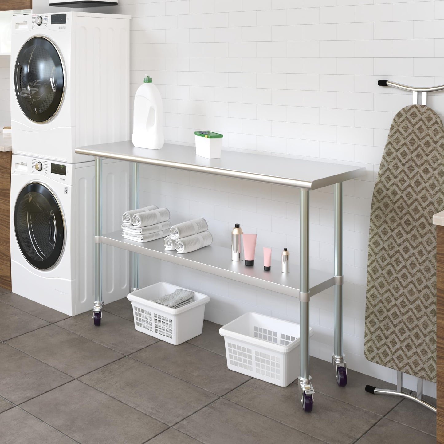 18" X 60" Stainless Steel Work Table with Under-Shelf & 4 Wheels | NSF Certified | Laundry Garage Utility Bench | Food Prep Worktable