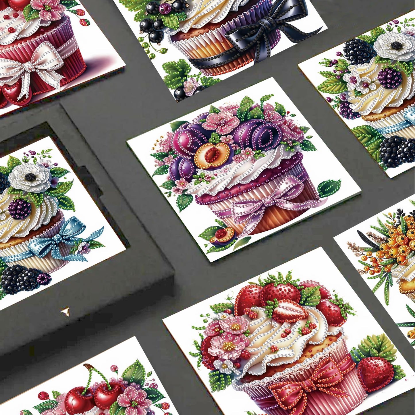 JISHSHAY 6 PCS Cupcake Diamond Painting Greeting Cards Cake Diamond Art Birthday Cards with Envelopes Gem Art Mosaic Kits for Adults, for Anniversary Valentine Thank You Graduation All-Occasion