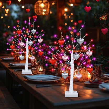 [Timer] Valentines Day Decorations Indoor 2 Pack 24 Inch Valentines Tree with 65 Red & Pink Lights 18 Hearts, USB & Battery Operated Valentines Decor, Valentines Day Decorations for Home Table Bedroom