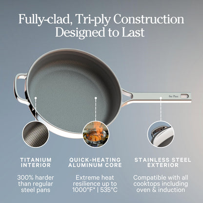 Our Place Titanium Always Pan Pro | 10.6" PFAS-Free Nonstick Frying Pan with Spatula | Chef-Grade Tri-Ply Stainless Steel & Aluminum Build | Induction & Oven-Safe up to 1000°F | Chrome