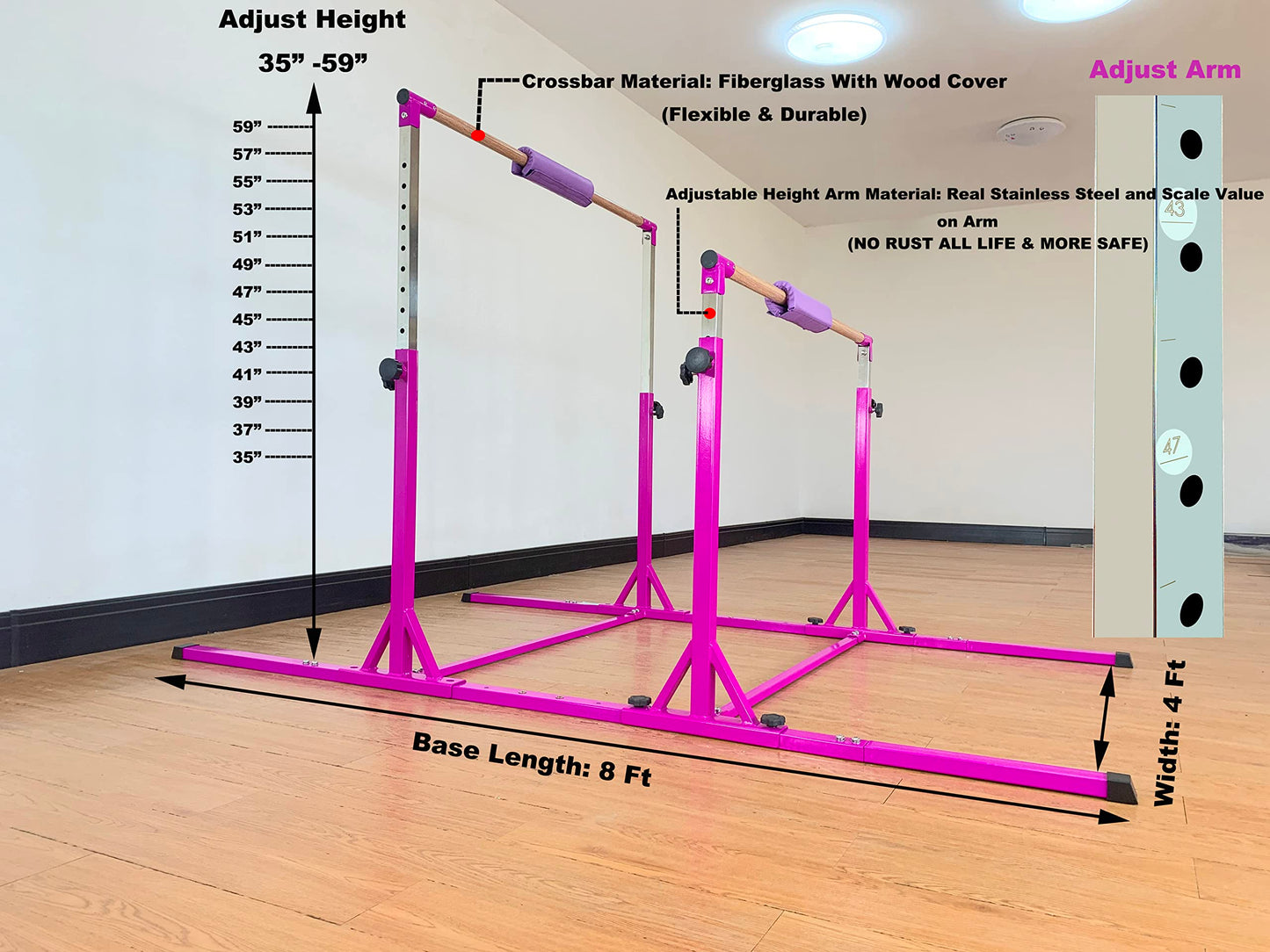 MARFULA Gymnastics Double Horizontal Bars 3Play Parallel Bars Uneven Bars Gymnastics Training Kip Bar with 304 Stainless Steel Regulating Arms & Fiberglass Rail for Indoor Outdoor Home Club Use