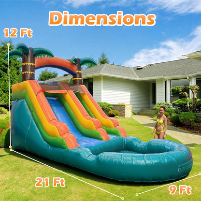 Water Slide Commercial, 21FT Big Water Slide for Kids and Adults with Powerful 950W Blower&Water Tube,100% Commercial Grade PVC Inflatable Adult Water Slides with Splash Pool (Green, 21x12x9FT)