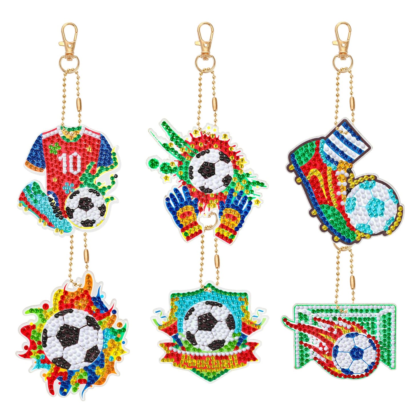 JSRQT 5D DIY Football Diamond Art Painting Keyrings Kit, Double-Sided Diamond Pasted Painting Keychians for Adult Kids, Rhinestone Mosaic Craft Painting Pendant for Handbag Backpack Party Decoration