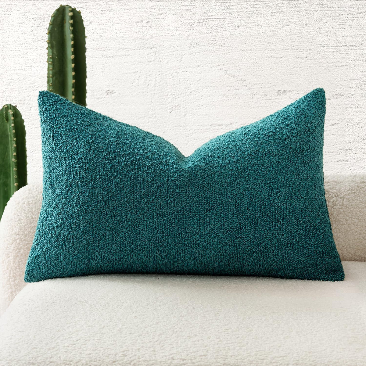 Pack 1 Decor,12x20 Inch MIULEE Textured Boucle Throw Pillow Cover Teal Accent Solid Lumbar Spring Pillow Case