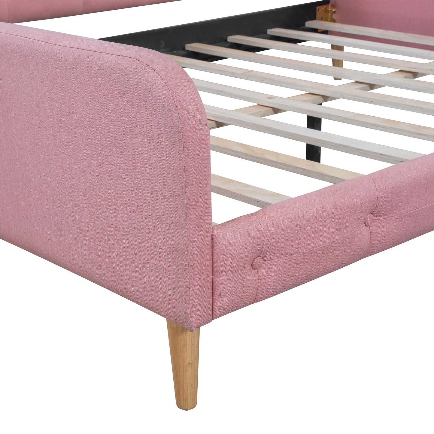 GDFStudio Full Size Upholstered Daybed with Support Legs, Linen Sofa Bed Frame with Button Tufted Sides, Wood Slat Support, No Box Spring Required, Modern Guest Bed for Bedroom or Living Room, Pink