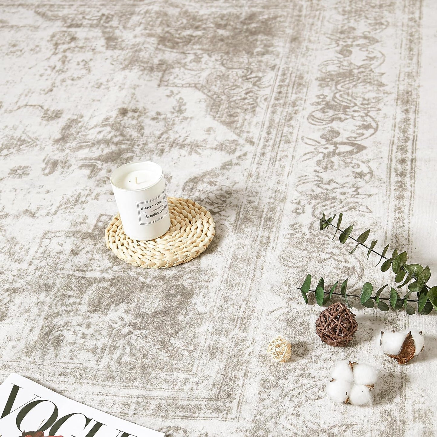 Runner Rug 2x5 Vintage Hallway Area Rug, Taupe Medallion Washable Indoor Bedroom Carpet